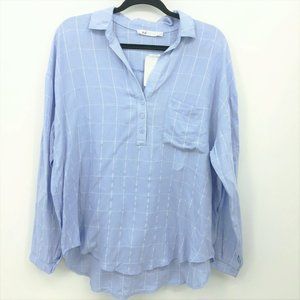 LUSH blue windowpane popover shirt, size L